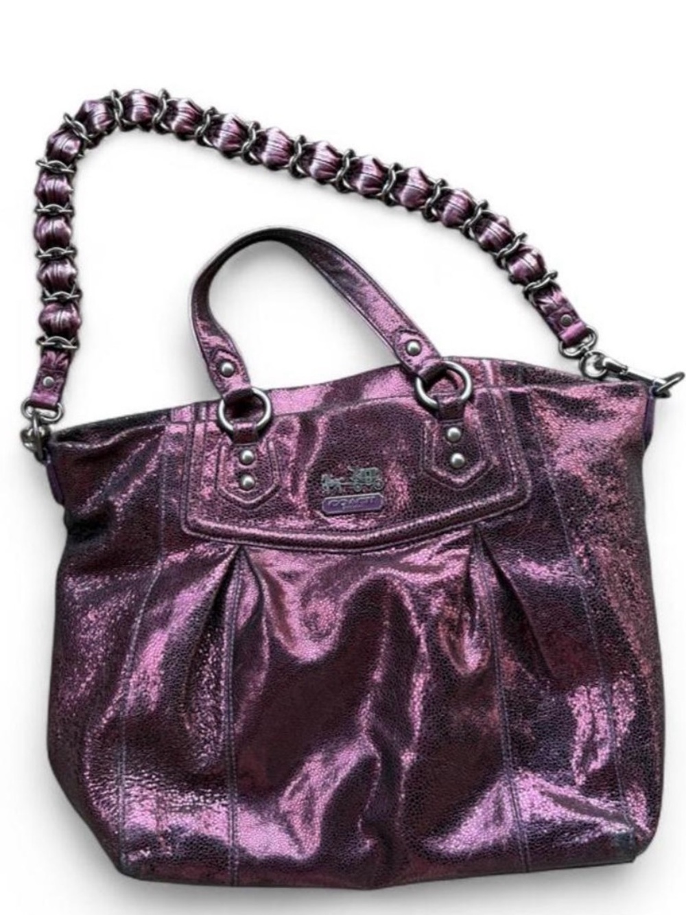 Coach Madison Metallic Plum Shoulder Bag with Chain Accent 2009